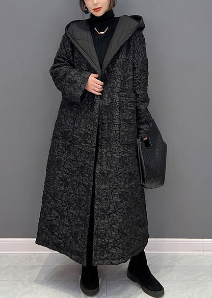 Einfache Schwarz Taste Dicken Warmen Fleece Mit Kapuze Parka Winter