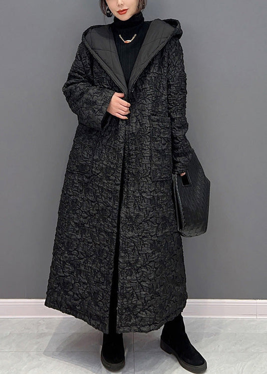 Einfache Schwarz Taste Dicken Warmen Fleece Mit Kapuze Parka Winter