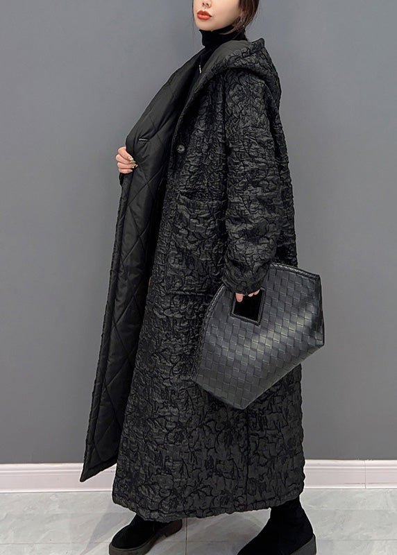 Einfache Schwarz Taste Dicken Warmen Fleece Mit Kapuze Parka Winter