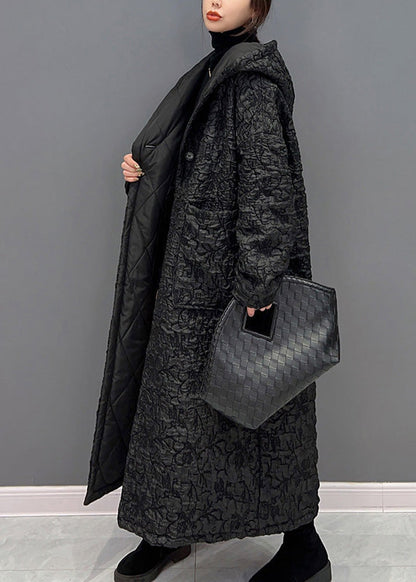 Einfache Schwarz Taste Dicken Warmen Fleece Mit Kapuze Parka Winter