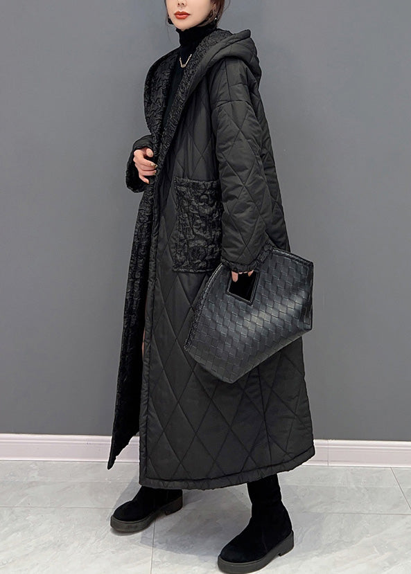 Einfache Schwarz Taste Dicken Warmen Fleece Mit Kapuze Parka Winter