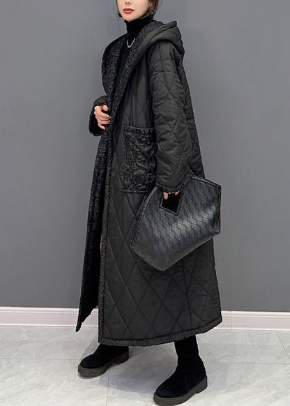 Einfache Schwarz Taste Dicken Warmen Fleece Mit Kapuze Parka Winter