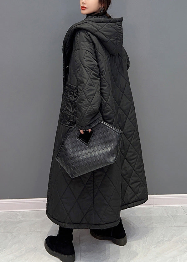 Einfache Schwarz Taste Dicken Warmen Fleece Mit Kapuze Parka Winter