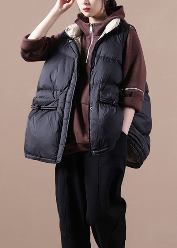 Einfache schwarze süße lose Knopf dicke Winter ärmellose Puffer Weste