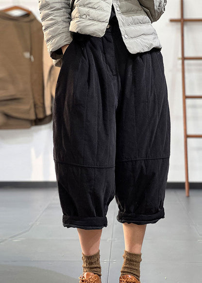 Einfache Schwarze Elastische Taille Patchwork Feine Baumwolle Gefüllt Crop