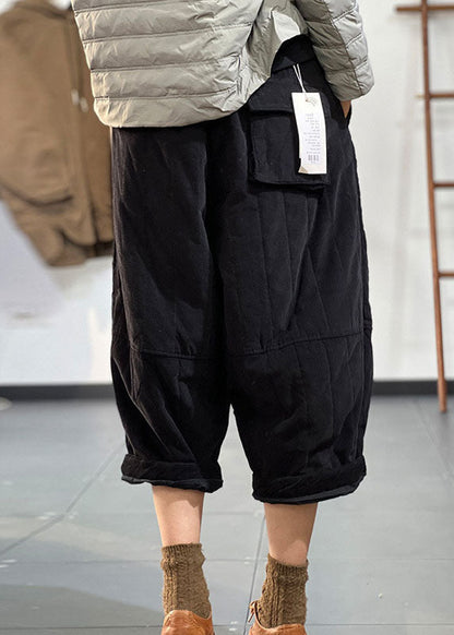 Einfache Schwarze Elastische Taille Patchwork Feine Baumwolle Gefüllt Crop