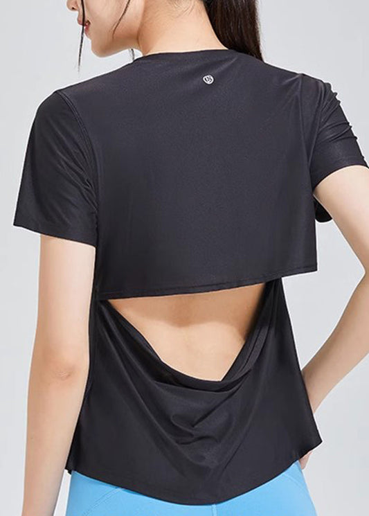 Simple Black O-Neck Hollow Out Yoga Top Summer