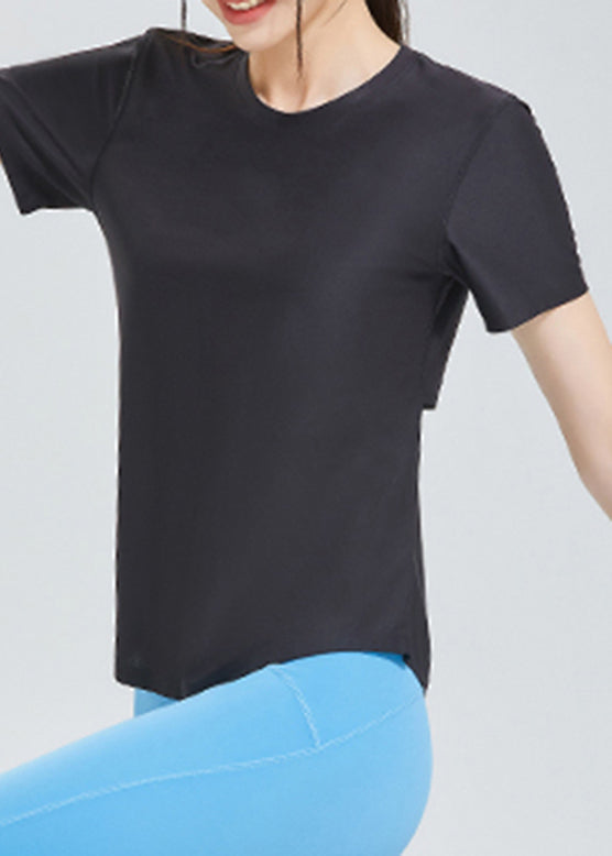 Simple Black O-Neck Hollow Out Yoga Top Summer