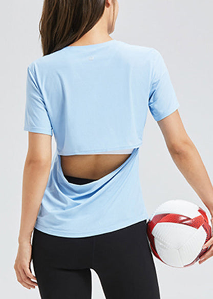 Simple Black O-Neck Hollow Out Yoga Top Summer