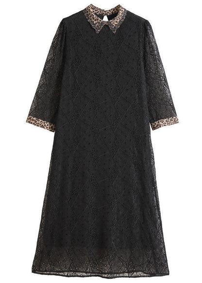 Simple Black Peter Pan Collar Patchwork Hollow Out Silk Dress Bracelet Sleeve