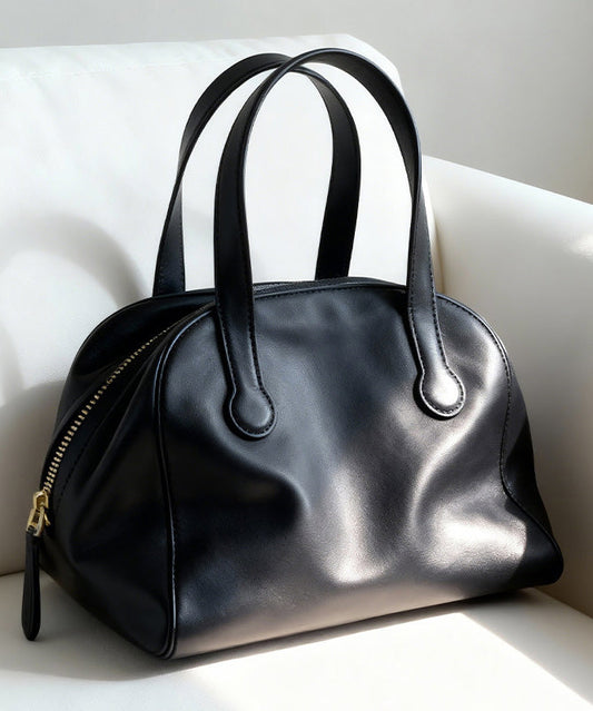 Simple Black Solid Durable Faux Leather Tote Bag