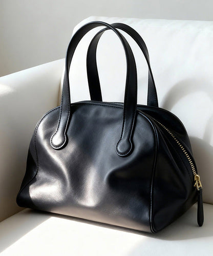 Simple Black Solid Durable Faux Leather Tote Bag