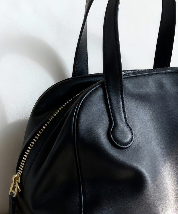 Simple Black Solid Durable Faux Leather Tote Bag