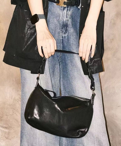 Simple Black Solid Durable Leather Cross-body Handbag