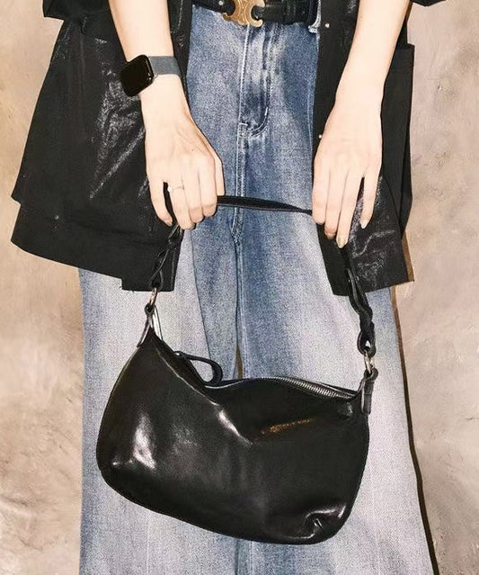 Simple Black Solid Durable Leather Cross-body Handbag