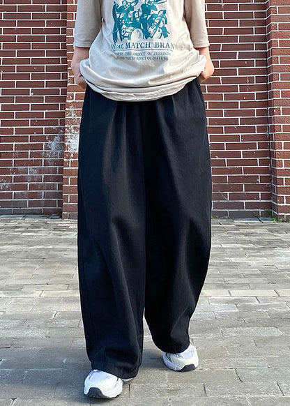 Simple Black Solid Elastic Waist Cotton Men Pants Summer
