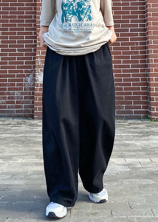 Simple Black Solid Elastic Waist Cotton Men Pants Summer