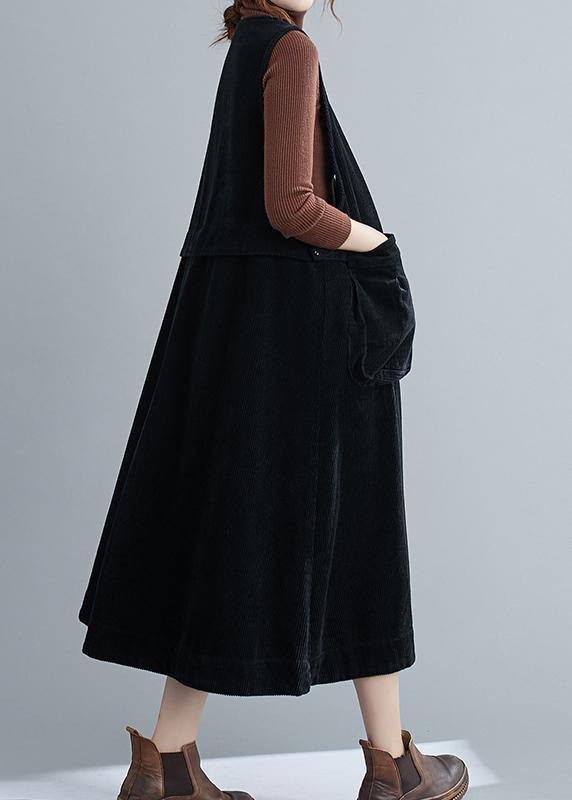 Simple Black Tunic V Neck Sleeveless Maxi Spring Dress - SooLinen