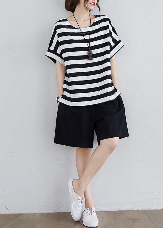 Simple Black White Striped side open Two Pieces Set Summer Cotton - SooLinen