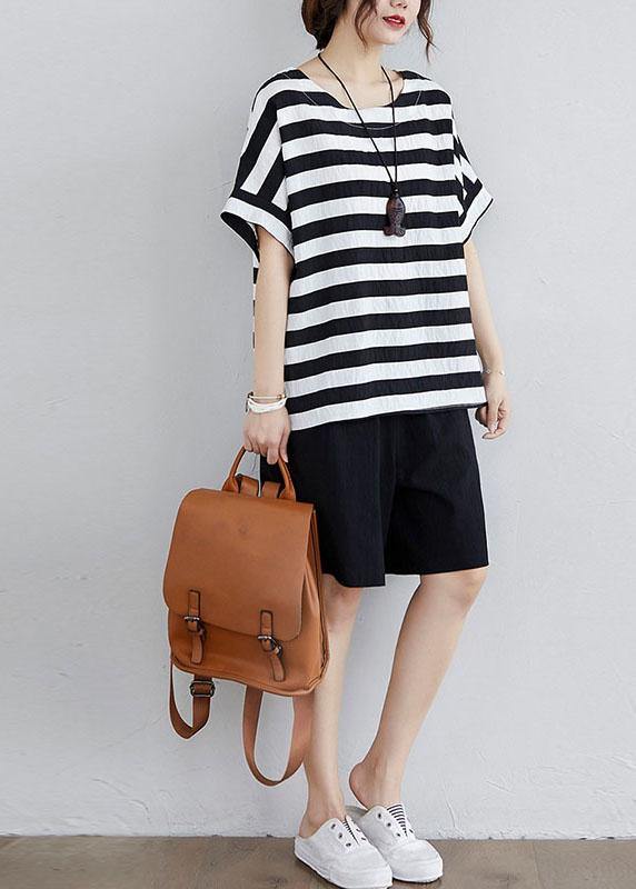 Simple Black White Striped side open Two Pieces Set Summer Cotton - SooLinen