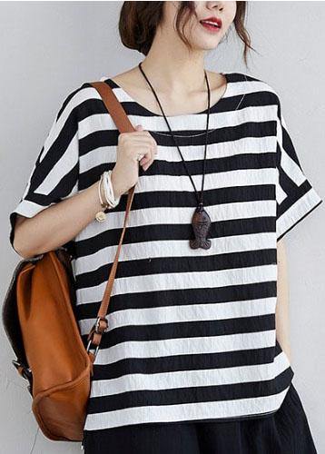 Simple Black White Striped side open Two Pieces Set Summer Cotton - SooLinen