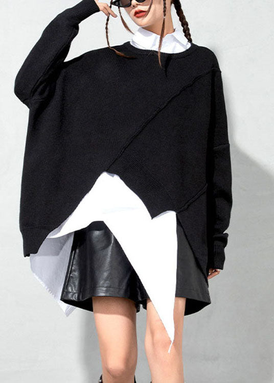 Einfacher schwarzer gemütlicher einfarbiger Strickpullover für den Frühling