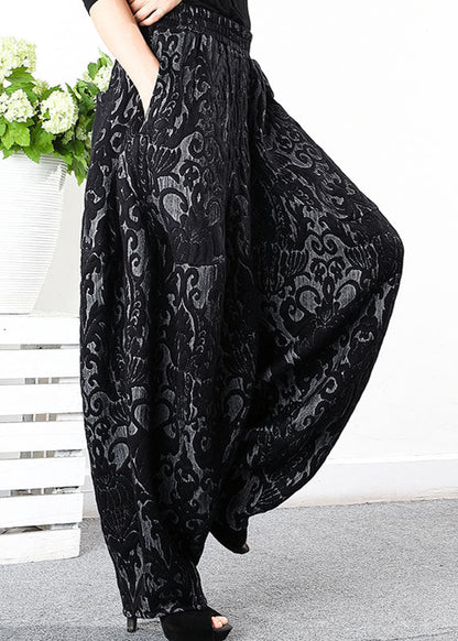 Einfache schwarze dicke Jacquard-Winterhose im Retro-Stil