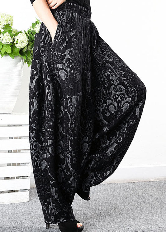 Einfache schwarze dicke Jacquard-Winterhose im Retro-Stil