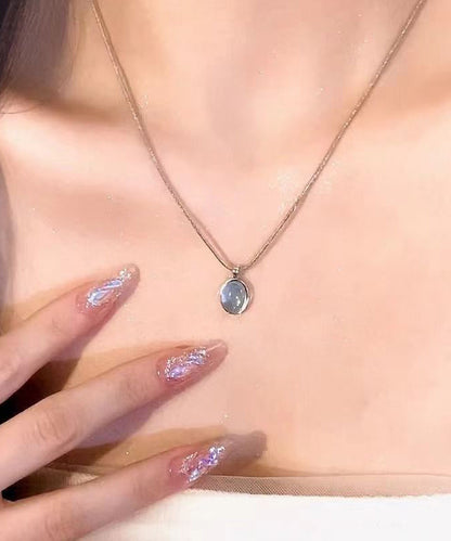 Collar sencillo con colgante de piedra preciosa de aleación azul