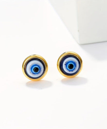 Pendientes sencillos de aleación de cobre azul con ojo de turquesa