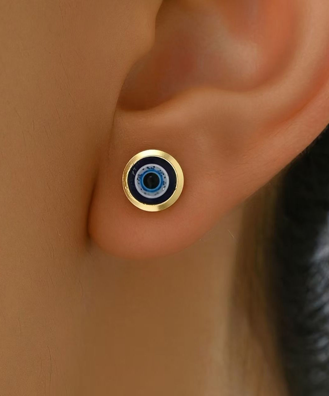 Pendientes sencillos de aleación de cobre azul con ojo de turquesa