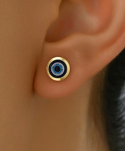 Pendientes sencillos de aleación de cobre azul con ojo de turquesa