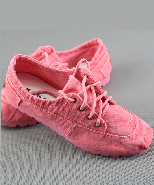 Einfache blaue flache Schuhe aus Baumwollstoff für Damen mit Kreuzriemen