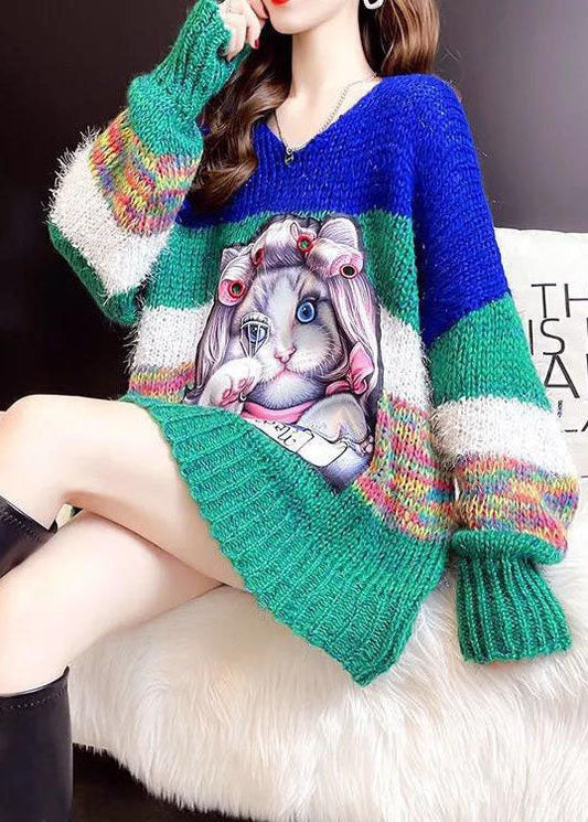 Einfacher blauer lockerer Patchwork-Lässiger Herbstpullover