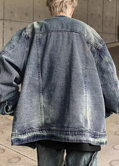 Simple Blue Zip Up Original Design Denim Mens Coats Fall