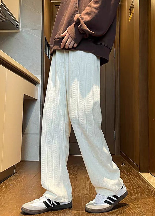 Simple Brown Pockets Solid Elastic Waist Chenille Mens Pants Fall