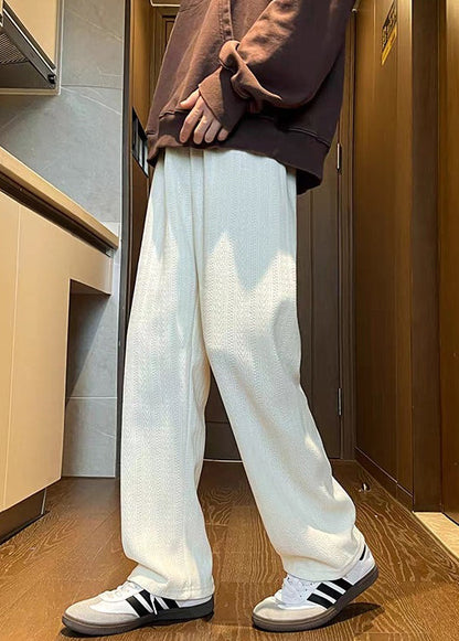 Simple Brown Pockets Solid Elastic Waist Chenille Mens Pants Fall