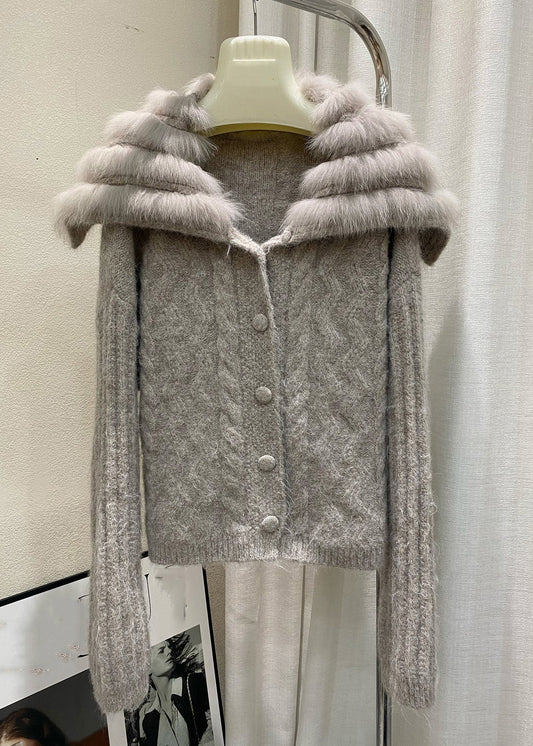 Einfacher kamelfarbener Baumwollstrick-Cardigan mit Matrosenkragen und Reißverschluss für den Winter