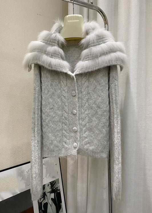 Einfacher kamelfarbener Baumwollstrick-Cardigan mit Matrosenkragen und Reißverschluss für den Winter