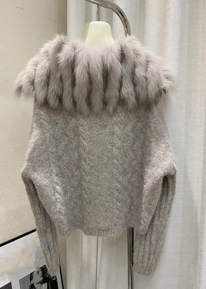 Einfacher kamelfarbener Baumwollstrick-Cardigan mit Matrosenkragen und Reißverschluss für den Winter