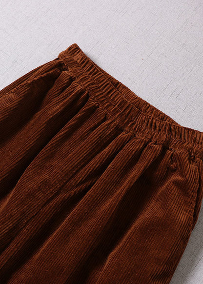 Simple Caramel Embroideried Pockets Corduroy Pants Winter