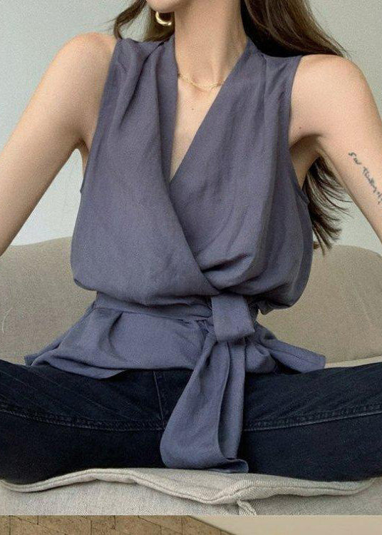 Simple Charcoal Grey Silm Linen Tunic Vest Summer