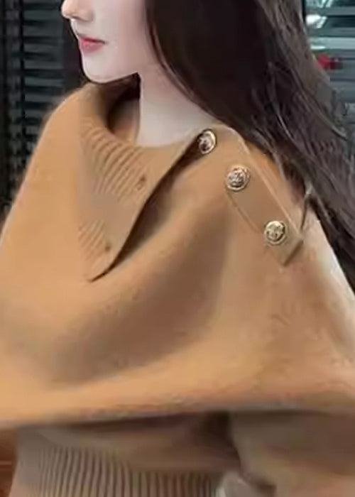 Suéter de punto acogedor con botones de café sencillo para invierno