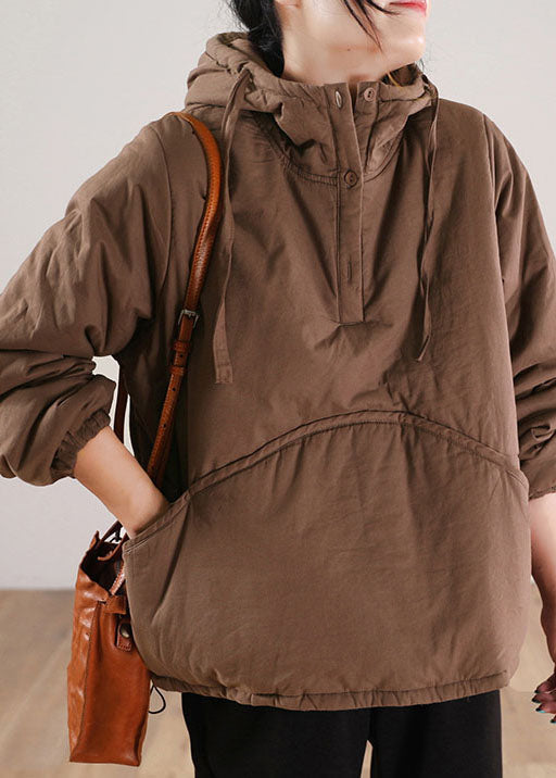 Einfaches Schokoladen-Kapuzen-Patchwork-Sweatshirt mit feiner Baumwollfüllung, Streetwear, Winter