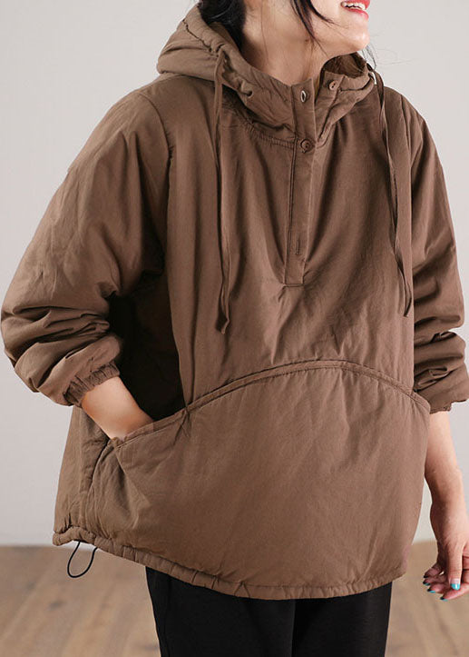 Einfaches Schokoladen-Kapuzen-Patchwork-Sweatshirt mit feiner Baumwollfüllung, Streetwear, Winter