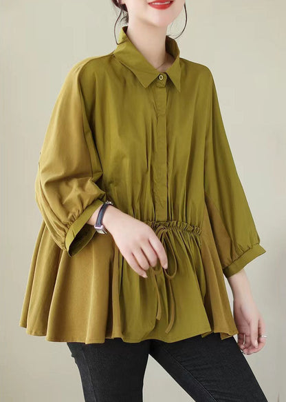 Blusas de algodón con cuello Peter Pan y volantes de patchwork color café para verano