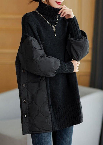 Einfache Schokoladen-Rollkragenpullover mit Patchwork-Muster, lockerer Herbst-Strickpullover