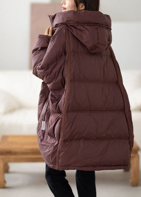Simple Chocolate Zip Up Loose Duck Down Daunenmäntel Winter