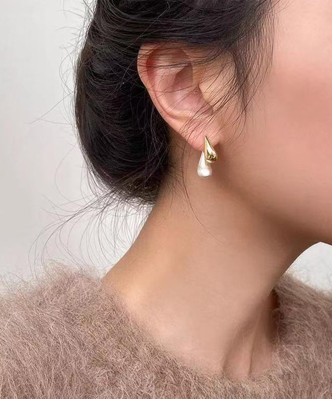 Simple Colorblock Copper Overgild Water Droplet Hoop Earrings