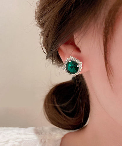 Pendientes sencillos cuadrados con cristales de circonita y cobre verde esmeralda